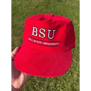 Vintage 80s 90s Ball State Cardinals Corduroy Hat Cap Snapback Split Bar USA